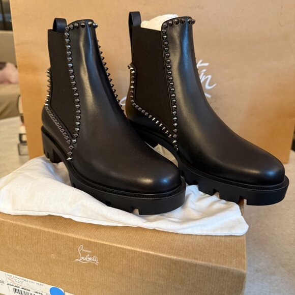 Christian Louboutin 3221092 Out Lina Spike Lug Black Calf Ankle Boot, 38.5 - Picture 9 of 16